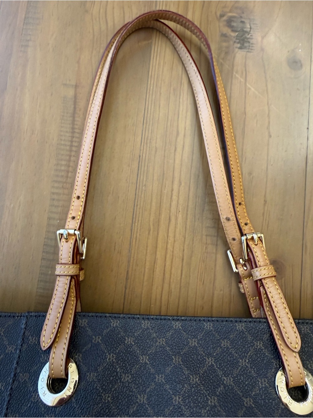 Rioni Moda Italia Canvas Tote Shoulder Bag Brown Monogram Print Handbag J9836Y - Picture 10 of 13